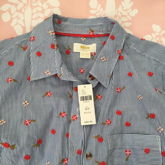 ⏳24 HOURS LEFT!! Anthro Maeve embroidered floral button down 10P - Picture 2 of 5